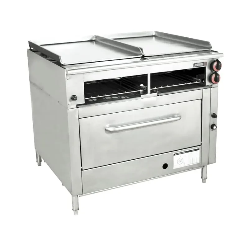 Estufa industrial de acero inoxidable con horno grande.