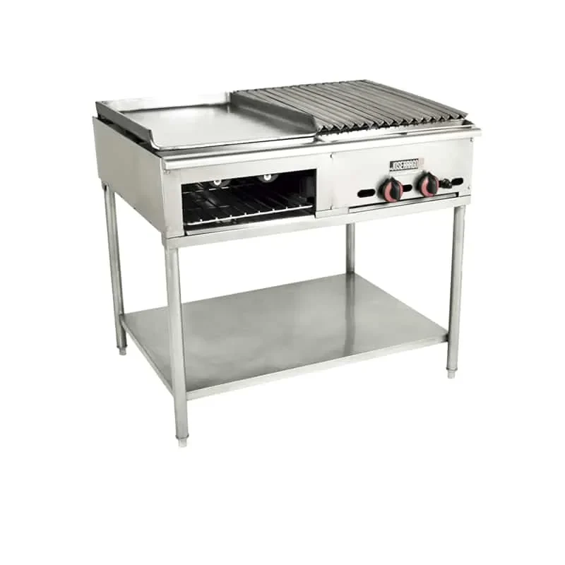 Parrilla industrial de acero inoxidable para cocina.