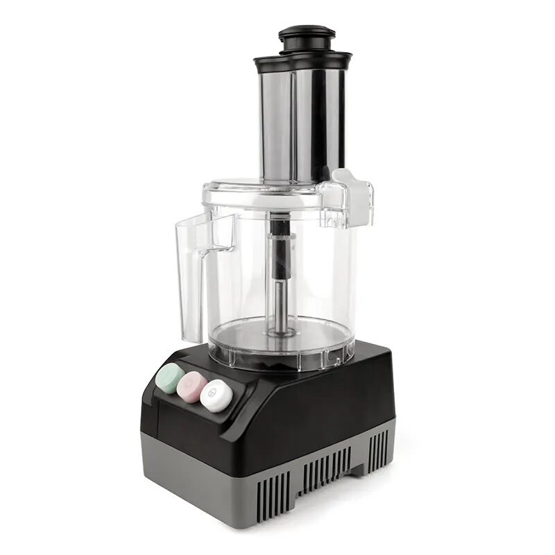 Procesador de alimentos negro y transparente moderno.