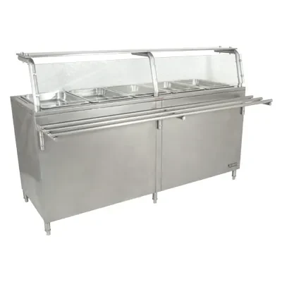 Mostrador de servicio de alimentos en acero inoxidable.