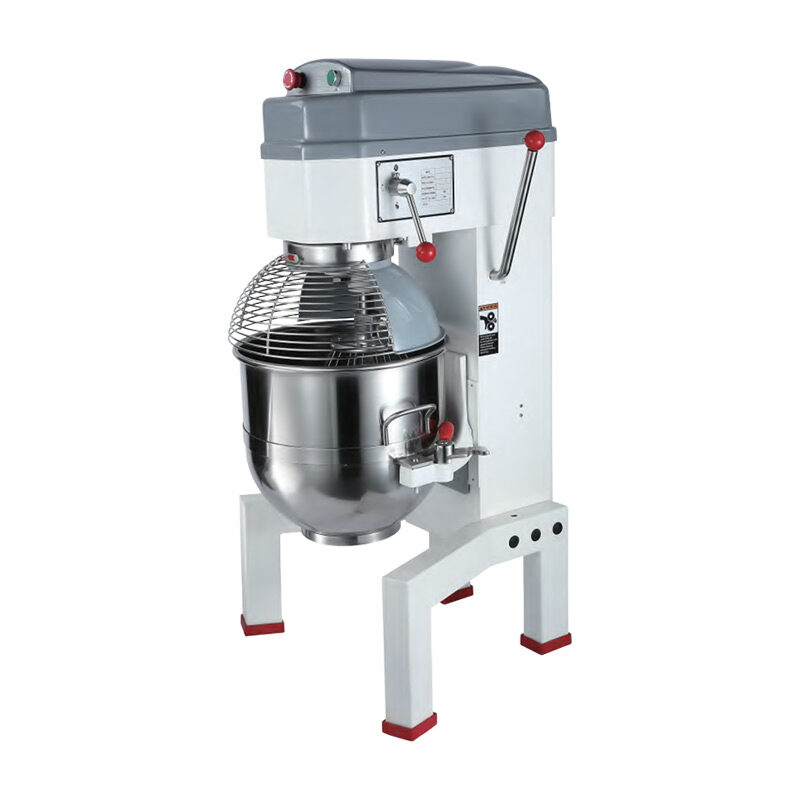 Mezcladora industrial de cocina metálica blanca y gris.