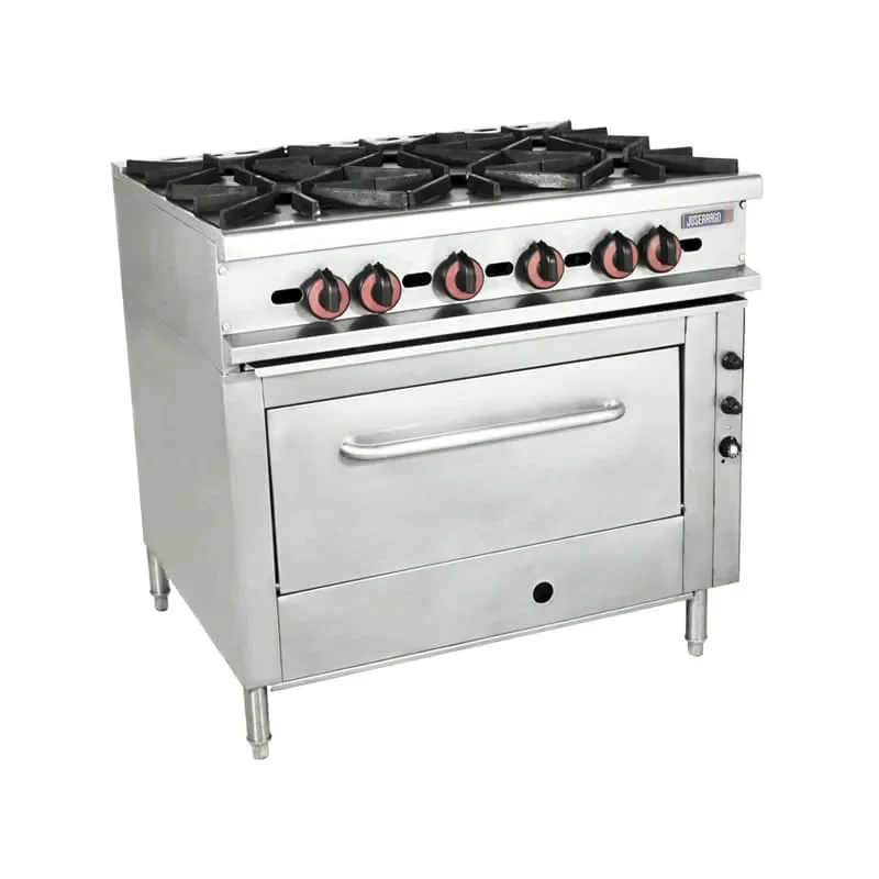 Estufa industrial de acero inoxidable con hornillas.