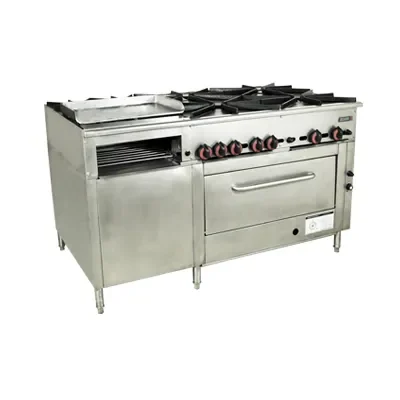 Estufa industrial metálica con horno y quemadores