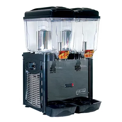 Dispensador de bebidas refrigerado con tres contenedores.