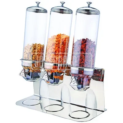 Dispensador trío de cereal acrílico con base metálica