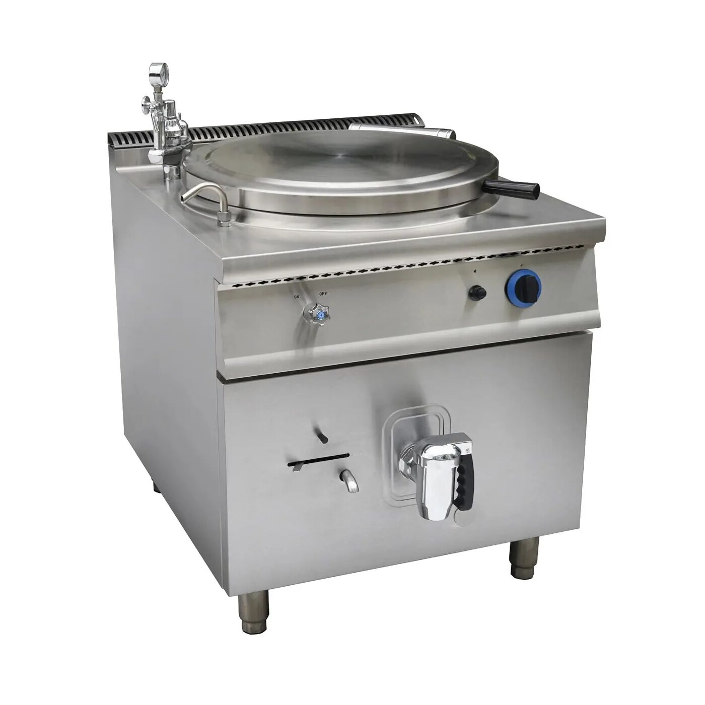 Caldera industrial de cocina en acero inoxidable.