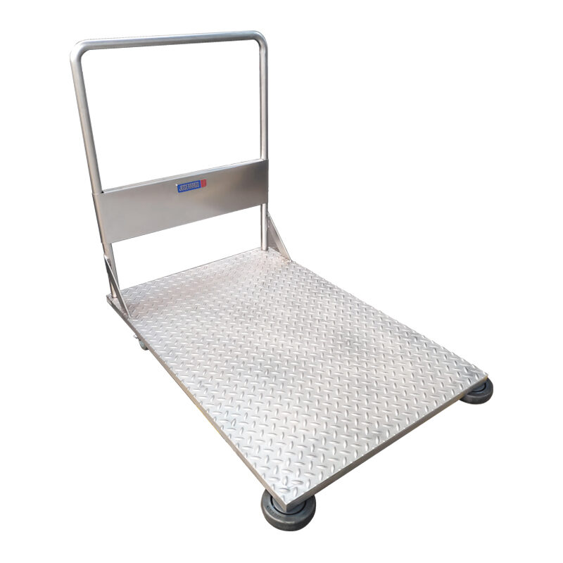 Carreta de carga metálica con ruedas.