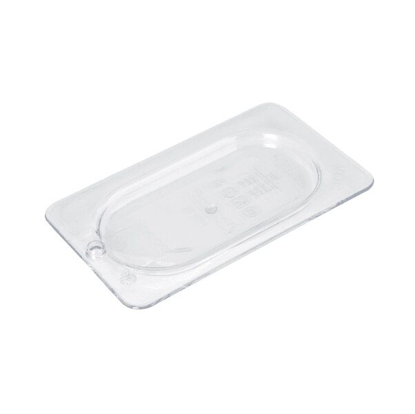 Tapa plástica transparente para envase rectangular.