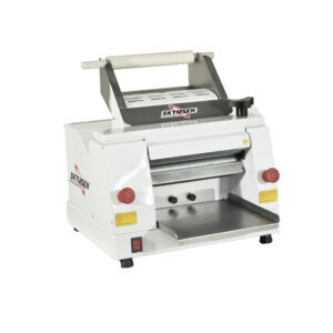 Cortadora de papel industrial blanca de mesa.