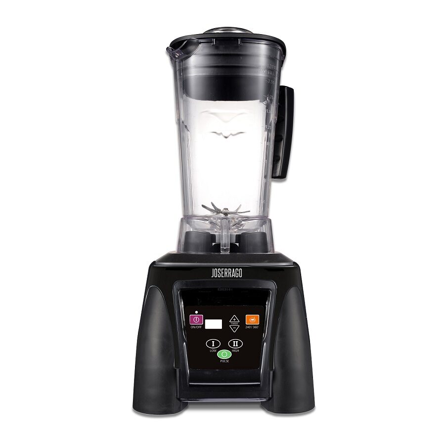 Licuadora negra profesional de alta potencia.