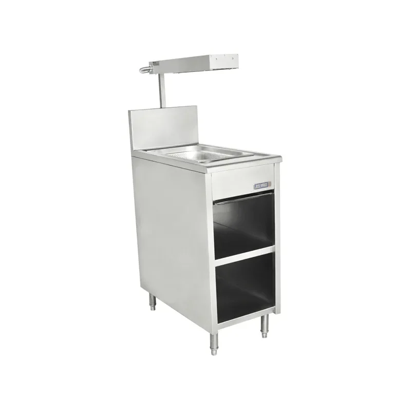 Mueble de cocina en acero inoxidable comercial.