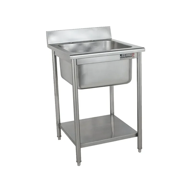 Fregadero industrial acero inoxidable con estante inferior.