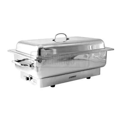 Chafing dish de acero inoxidable con tapa.