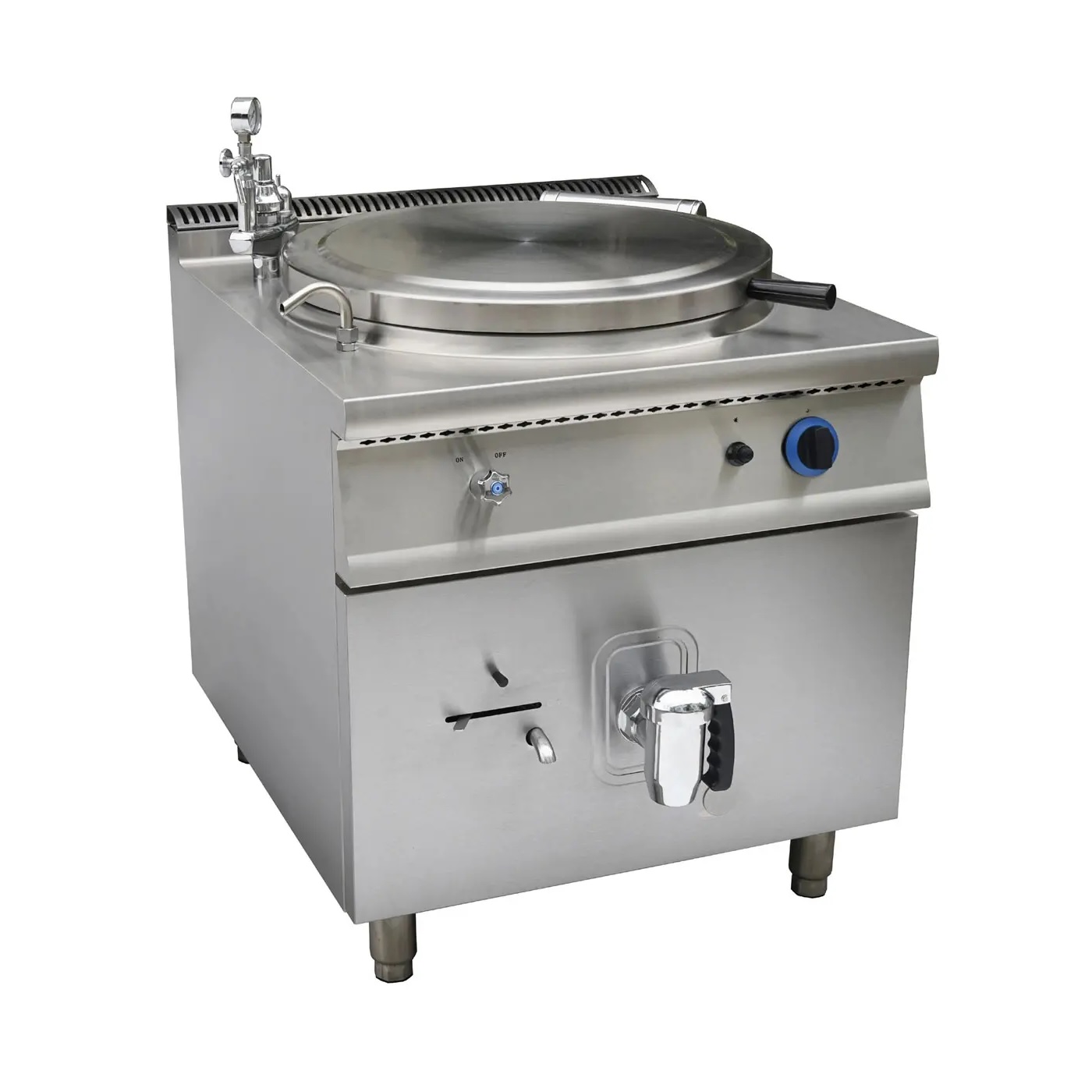 Caldera industrial de cocina en acero inoxidable.