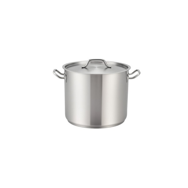 Olla grande de acero inoxidable con tapa.