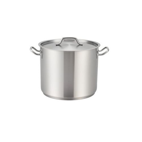 Olla grande de acero inoxidable con tapa.